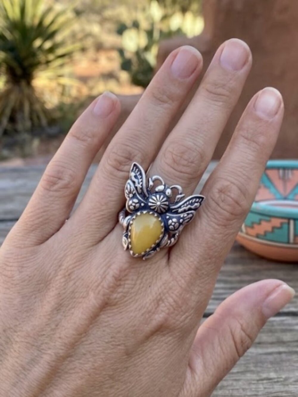 Carolyn Pollack Sterling Silver Yellow Jasper Bumblebee ring